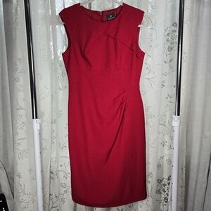 Adrianna Papell Deep‎ Red Fitted Midi Dress Size 8 Elegant Cocktail Classic